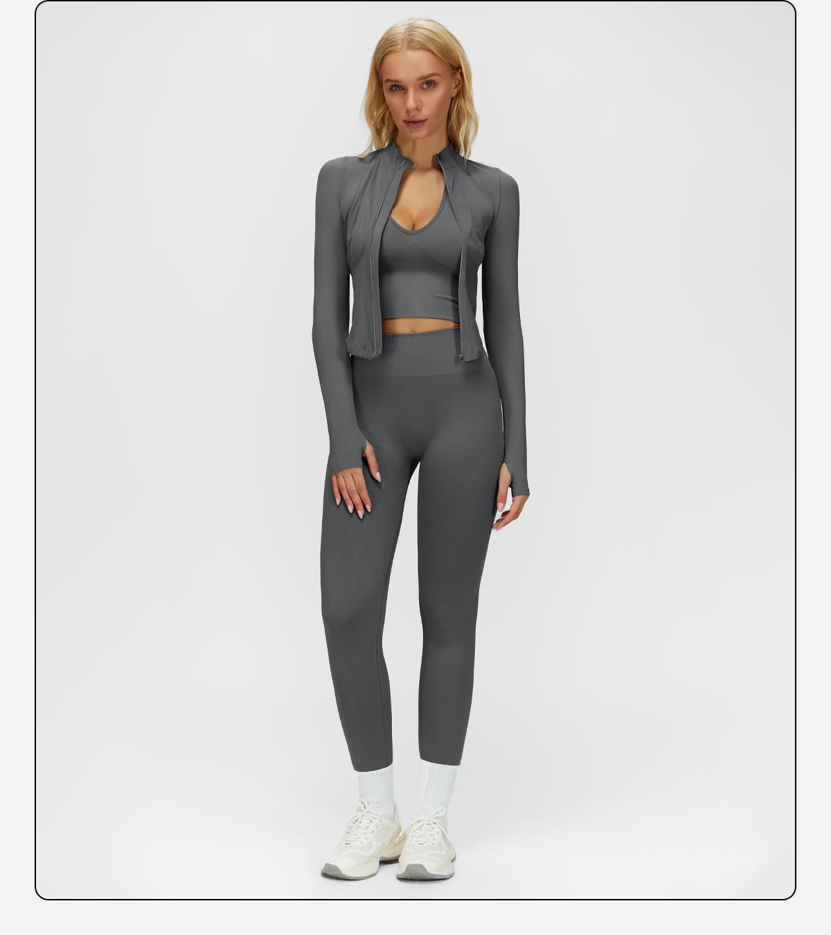 MFVIM Women's Solid Criss Cross Crop Tank Top High Waist Leggings Zip Up Crop Jacket Tracksuit Set Breathable Comfortable Yoga Workout Gym Athletic Activewear Textured Sweatsuit Thermal Lined Sports SpringStatements