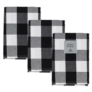 3-Pack Cotton Buffalo Plaid Kitchen Towels (20 x 20 in) – Black & White Checkered Dish Towels, Soft Absorbent Reusable Tea Towels for Kitchen, Farmhouse & Holiday Décor