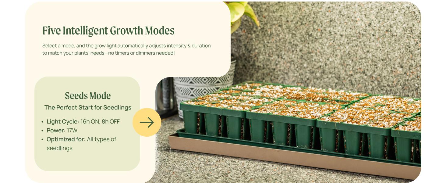 Vego Garden Full Spectrum LED Grow Light for Indoor Plants with 5 Modes for Seed Starting Leafy Herbs Fruits & Microgreens Modern Polycarbonate Greenhouse Home Use