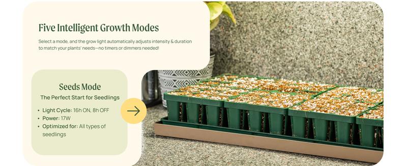 Vego Garden Full Spectrum LED Grow Light for Indoor Plants with 5 Modes for Seed Starting Leafy Herbs Fruits & Microgreens Modern Polycarbonate Greenhouse Home Use