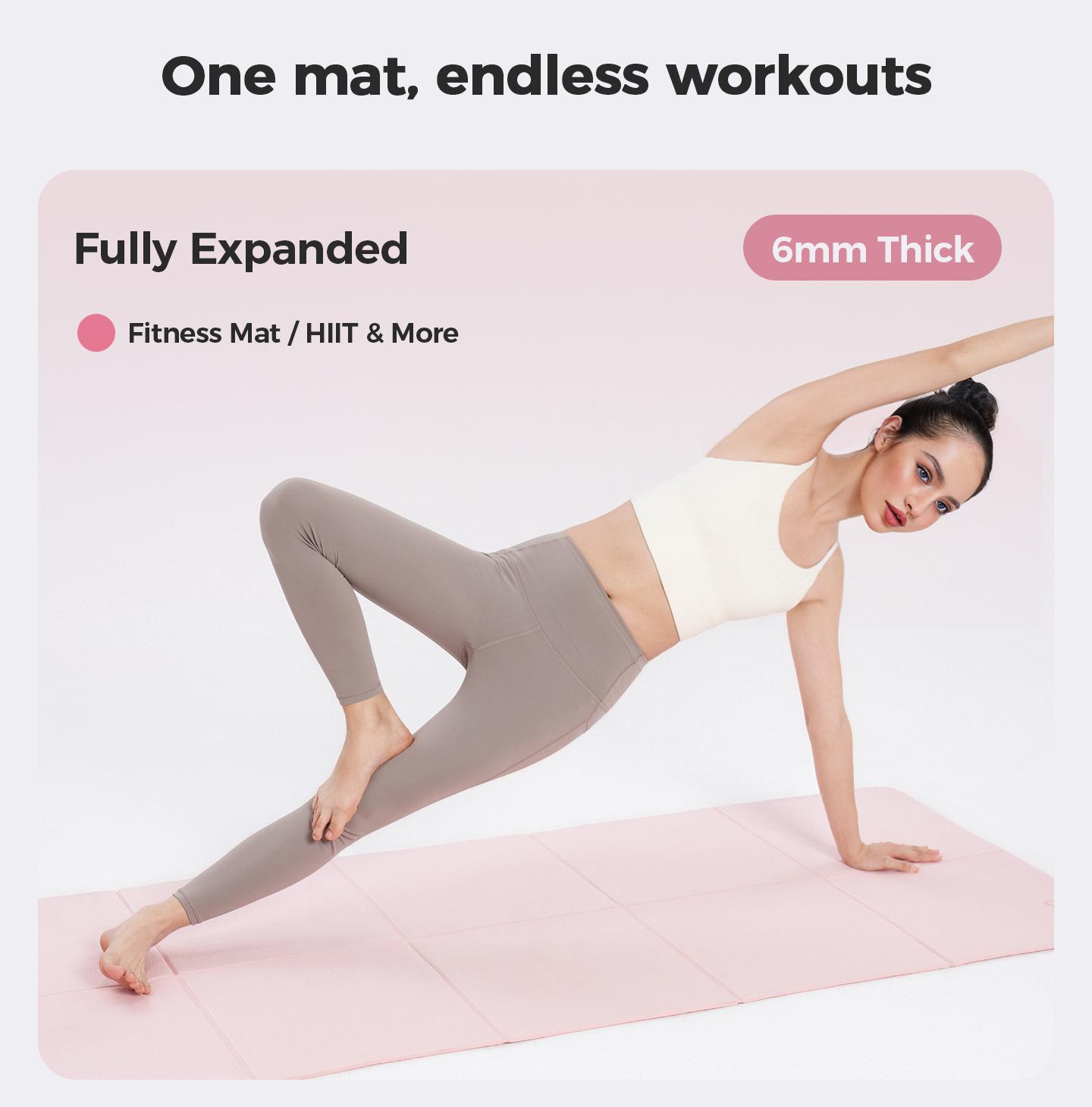 KEEP Folding Yoga Exercise Mat,72''x 24'' 6mm Thick Anti-Slip Antibacterial Easy Storage Portable Exercise Mat for Home Gym Travel with Elastic Sport Band