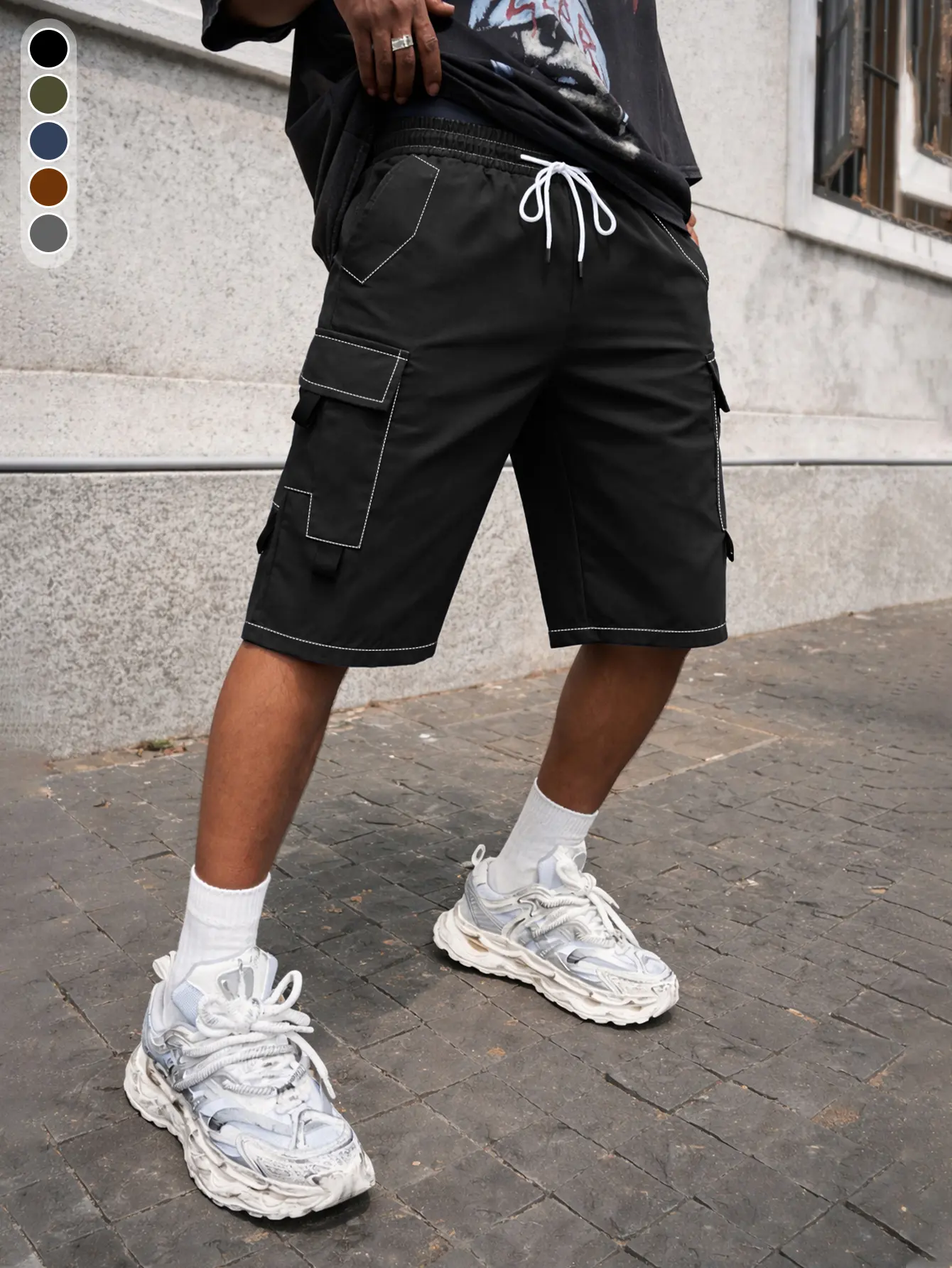 Men’s solid-color shorts with a contrast piping drawstring waist and wide legs; men’s multi-pocket cargo shorts; men’s casual shorts. Suitable for everyday wear, going out, school, parties, home, travel, and music festivals. It’s also suitable for gifting
