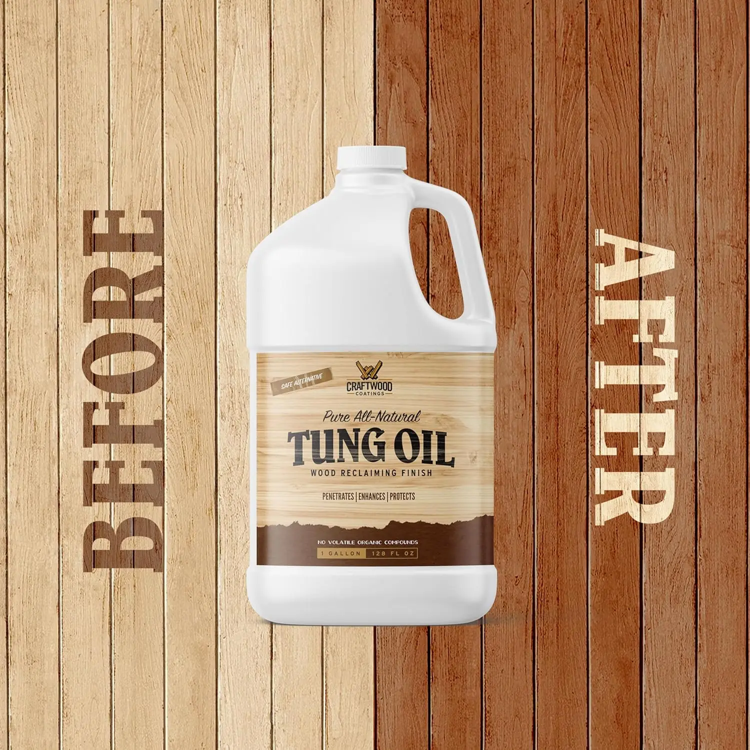 1 Gal Pure Tung Oil Wood Finish Liquid - Eco-Friendly, Natural, Non-Toxic Wood Enhancer, Wear-Resistant Sealant & Stabilizer for DIY Furniture Protection (Home Improvement Supply)