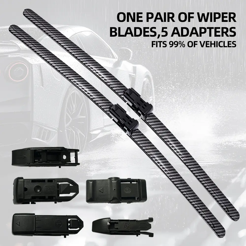Ultra Quiet Frameless Carbon Fiber Wipers Blades - OEM Quality, wiper champion,heavy rain wipers,Streak-Free | 5 Adapters, Fits 99% Vehicles, All-Season universal quiet windshield wipers,Easy Install,Car Parts,Auto Parts