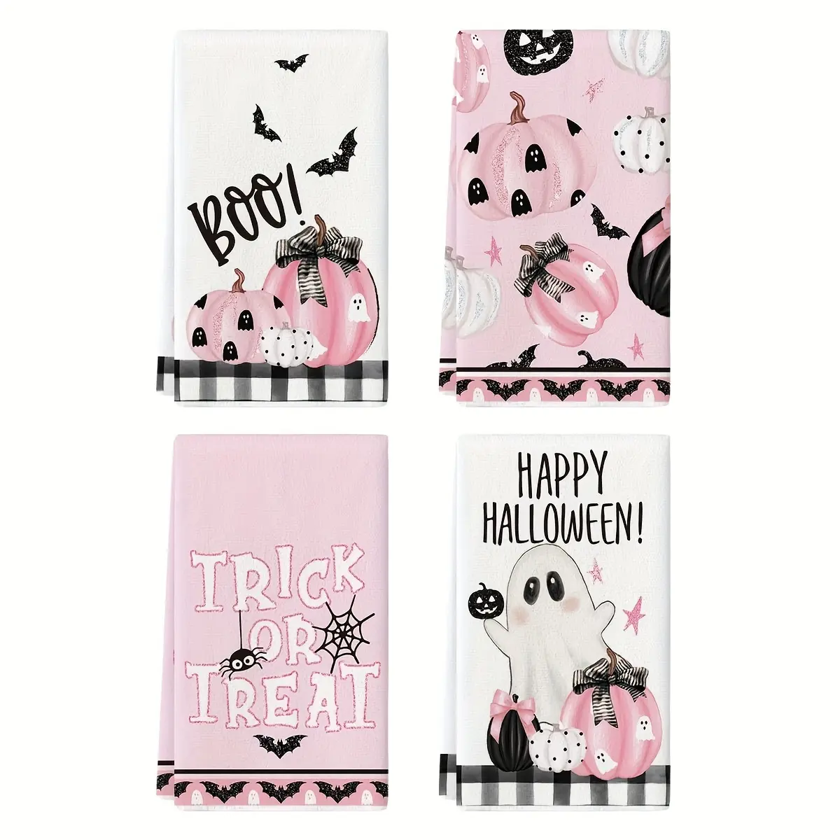 Halloween Kitchen Towels Set of 4, Pink Pumpkin Microfiber Dish Towels, 16x24 Inch Decorative Hand Towels for Kitchen