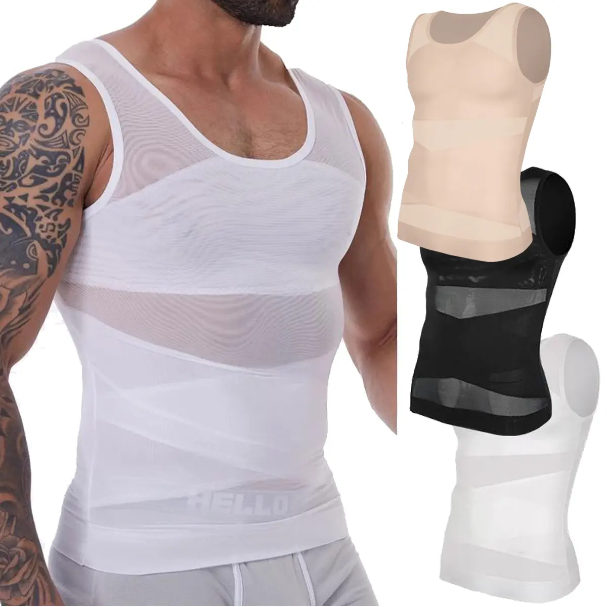 1/2/3/4 Pack Menswear Body Shaper Shirts Tank Tops Underwear Stretchy Breathable Workout Vest Fitted Undershirts Athleisure Shapewear for Gym & Athletic Casual Fashion Smooth Clothes