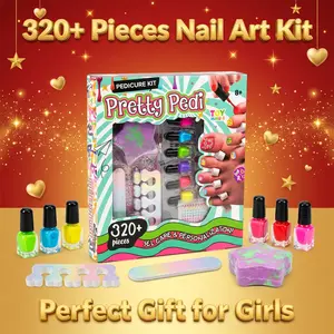 Girls Pedicure Play Set 320+ Pcs Pretty Pedi Kit with 6 Vibrant Nail Polish Colors Decor Stickers & Accessories for DIY Spa Activities Ideal for Creative Kids Self Care Fun