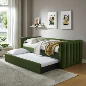 Veyla Channel Tufted Performance Velvet Twin Daybed With Trundle in Moss Green