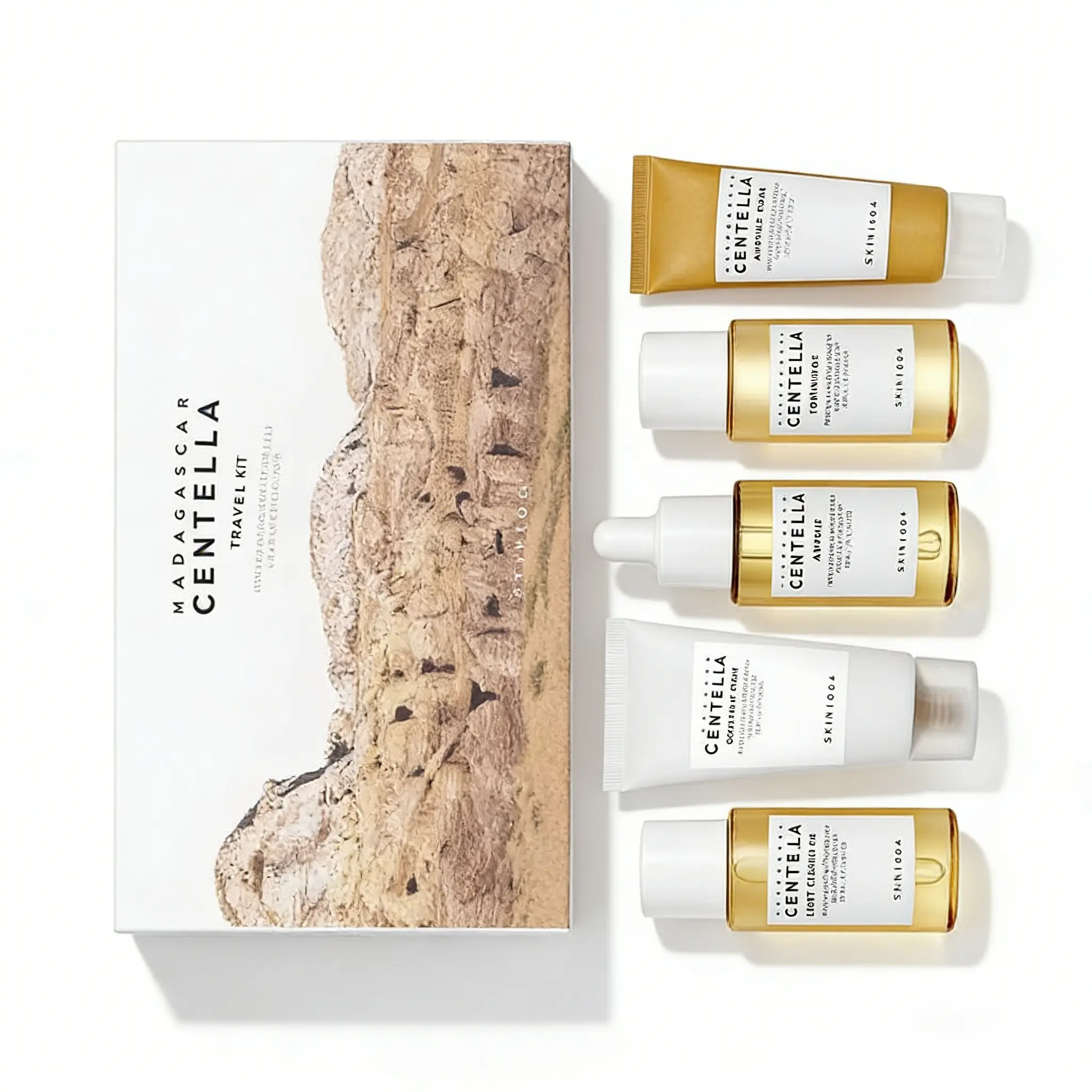 SKIN1004 Madagascar Centella Travel Skincare Set - Gentle Moisturizing Kit with Deep Cleansing Foam, Soothing Cream, Ampoule