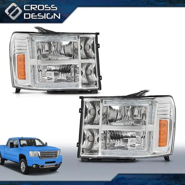 CROSSDESIGN Automotive LED Crystal Headlights, Bright High Lumen LED Headlamps, Fit for 07-13 GMC Sierra 1500, 2500HD, 3500HD (Left+Right), Led Headlamp