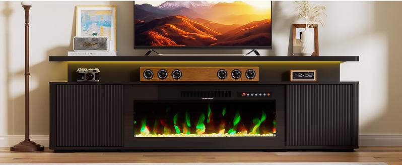 【2 Packages Shipping】Dragosum Modern 70-Inch Fireplace TV Stand for Living Room, with 36" Electric Fireplace & Customizable LED Lighting, Large Storage Media Console Table Fits up to 80" TVs