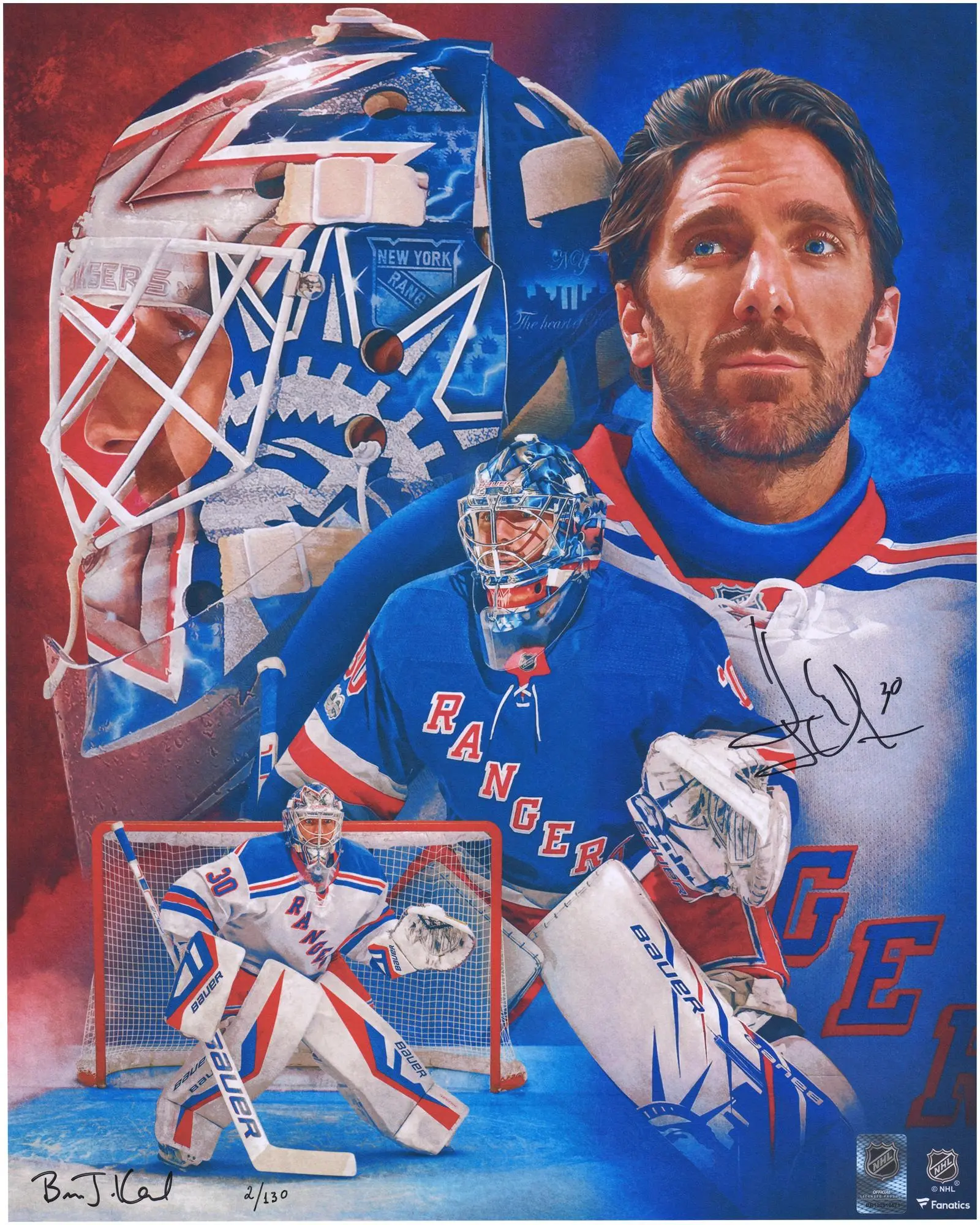 Henrik Lundqvist New York Rangers Autographed 16" x 20" Photo Print - Created and Signed by Artist Brian Konnick - Limited Edition of 130 - Fanatics Authentic Certified
