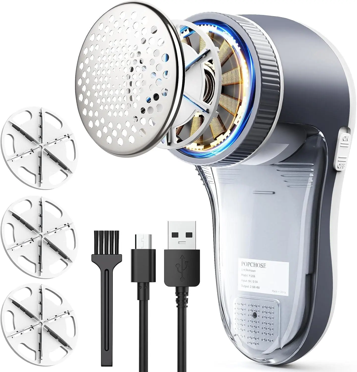 POPCHOSE Rechargeable Fabric Shaver with 6-Leaf Blade, Type-C Fast Charging, Lint Remover for Sweaters, Couch, Furniture & Blankets - Effective Pilling Removal for a Fresh Look!