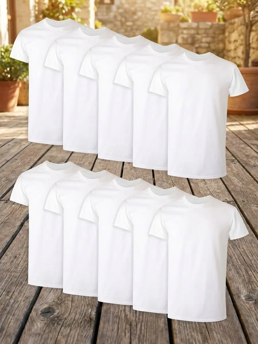 Mens White Crew T Shirt Undershirts 10 Pack Moisture Wicking Tag Free Soft Cotton Undershirt Tees