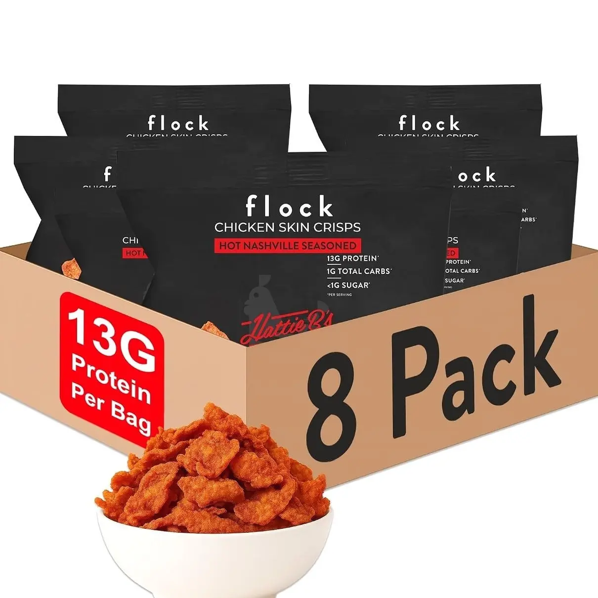 Flock Keto Chicken Skin Chips – 4 Flavors Variety Pack, Low Carb, High Protein, Gluten-Free Chicken Crisps, Keto Snack, Low Carb Chips, Protein Crackers, Diet Snacks, 8-Pack (1oz)