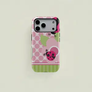 Glossy-Compatible with iPhone 16 ProMax Floral Dot Ladybug Print Phone Case, Durable Two-In-One Protection, Compatible with iPhone 11, 12, 13, 14, 15, 16, 17 Series, Samsung Galaxy S21, S22, S23, S24, S25, S26,Trendy and Protective Case for Every Style