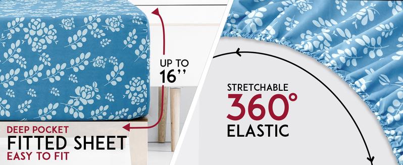 Lux Decor 4 Pcs Bed Sheet Set-16" Deep Pocket Queen Sheets-Floral,Quatrefoil,Solid King Bed Sheet With Embroidered Pillowcases-Premium Quality Bedding Set Warm, Cozy & Luxury Bedding Set