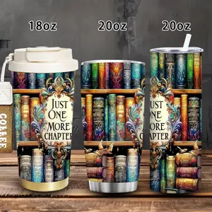 1pc 18oz/20oz Vibrant Bookshelf Design, Just One More Chapter Artwork Tumbler with Lid and straw, Winter Insulated Travel Mug, Gift for Women Men, Ideal for Valentine's Day, Birthday Gift, Coffee Cup for Office