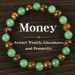 1pc Arpurraina Money Attraction Bracelet with Green Aventurine & Tiger Eye -    blue friendship bracelet beaded  jewelry protection bracelet encouragement gift fashion artificial bracelet  of  the  day Colorblock Beaded Crystal Bracelet