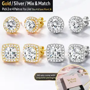 Funrun Halo Stud Earrings 2/4-Pair Set | 18K Gold & White Gold Plated | Skin-Friendly 925 Silver Post | Couple Jewelry Unisex