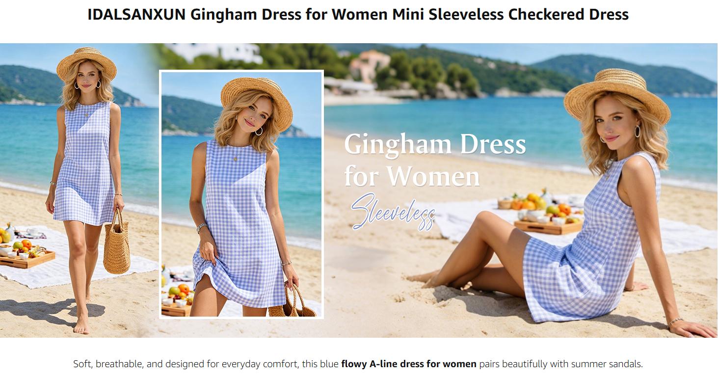 IDEALSANXUN Womens Gingham Dress Spring Summer Beach Boho Sleeveless Mini Sundress Casual Cotton Plaid Womenswear Button Cute Outfits Tank Tops Crewneck IDEALSANXUN Womens Gingham Dress Spring Summer Beach Boho Sleeveless Mini Sundress Casual Cotton Plaid Womenswear Button Cute Outfits Tank Tops Crewneck