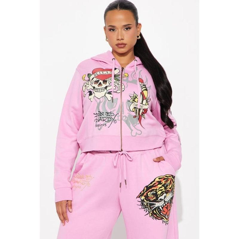 Ed Hardy Tiger Roar Zip Up Hoodie - Pink 5