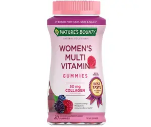 Nature's Bounty Optimal Solutions Women's Multivitamin, Immune and Cellular Energy Support, Bone Health, Raspberry Flavor, 80 Gummies, 40 Total Servings