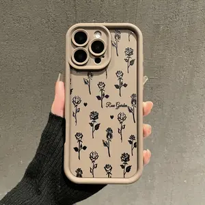 Elegant black rose pattern mobile phone case, suitable for ipphone11/12/13-14/15/16/17promax, shockproof tup mobile phone case