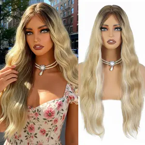 WIGQUEEN Long Water Wavy Wigs with Curtain Bangs for Women Layered Synthetic High Density Heat Resistant Body Hair Wig for Daily Party