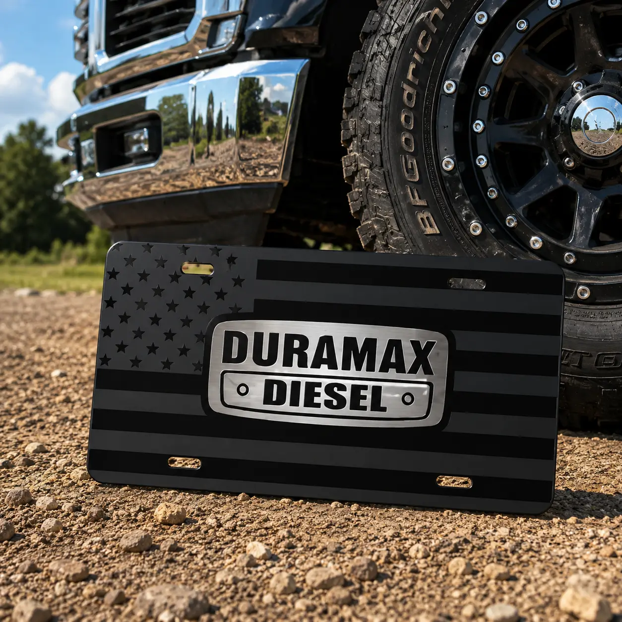 Duramax Diesel Vanity License Plate  Black American Flag Duramax Front License Plate  Diesel Truck Metal Auto Tag  Pickup Truck Accessory  Gift for Duramax Truck Owners and Enthusiasts