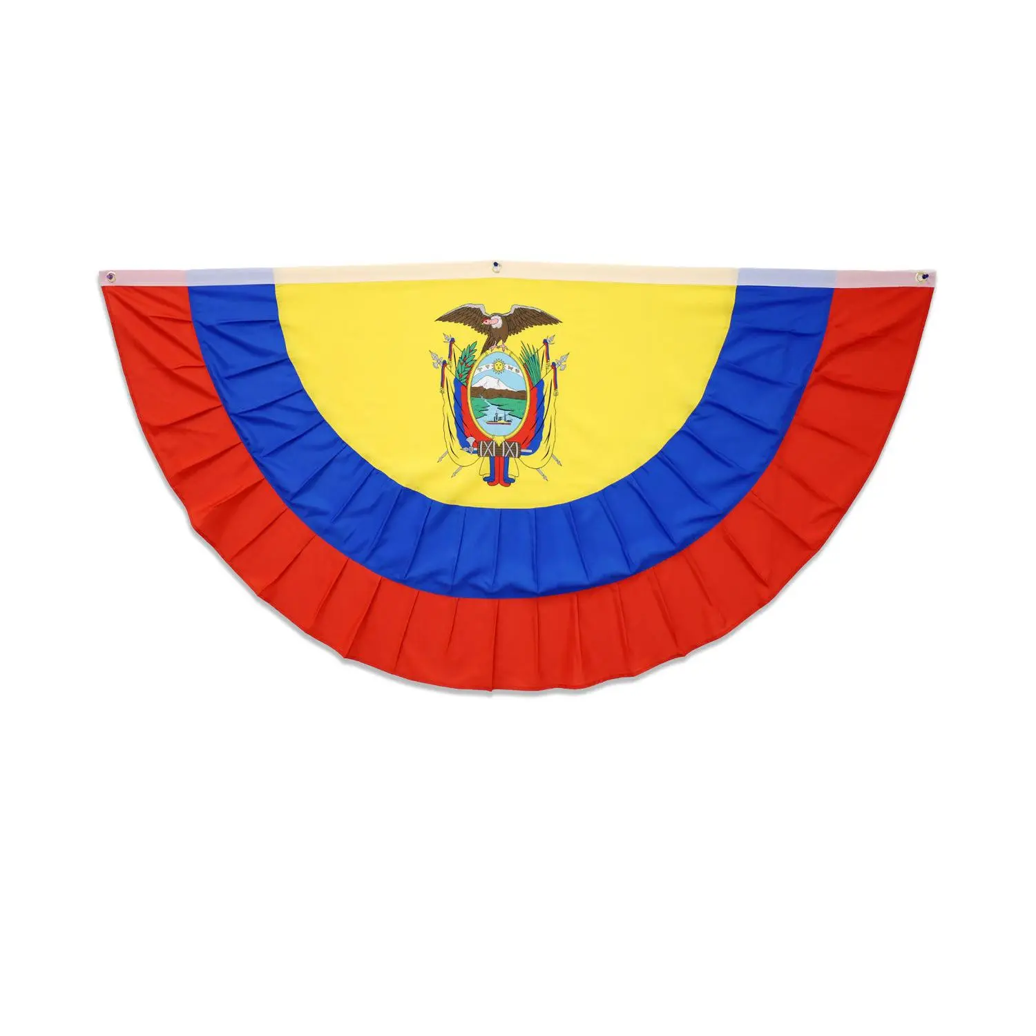 3x6ft Polyester Ecuador Fan-Style Pleated Bunting Flag - Official Striped Design, Hangable Secure Durable Hanging Decoration Banner for Independence Day Outdoor Storefront, Indoor Home Supplies Large Display Backdrop