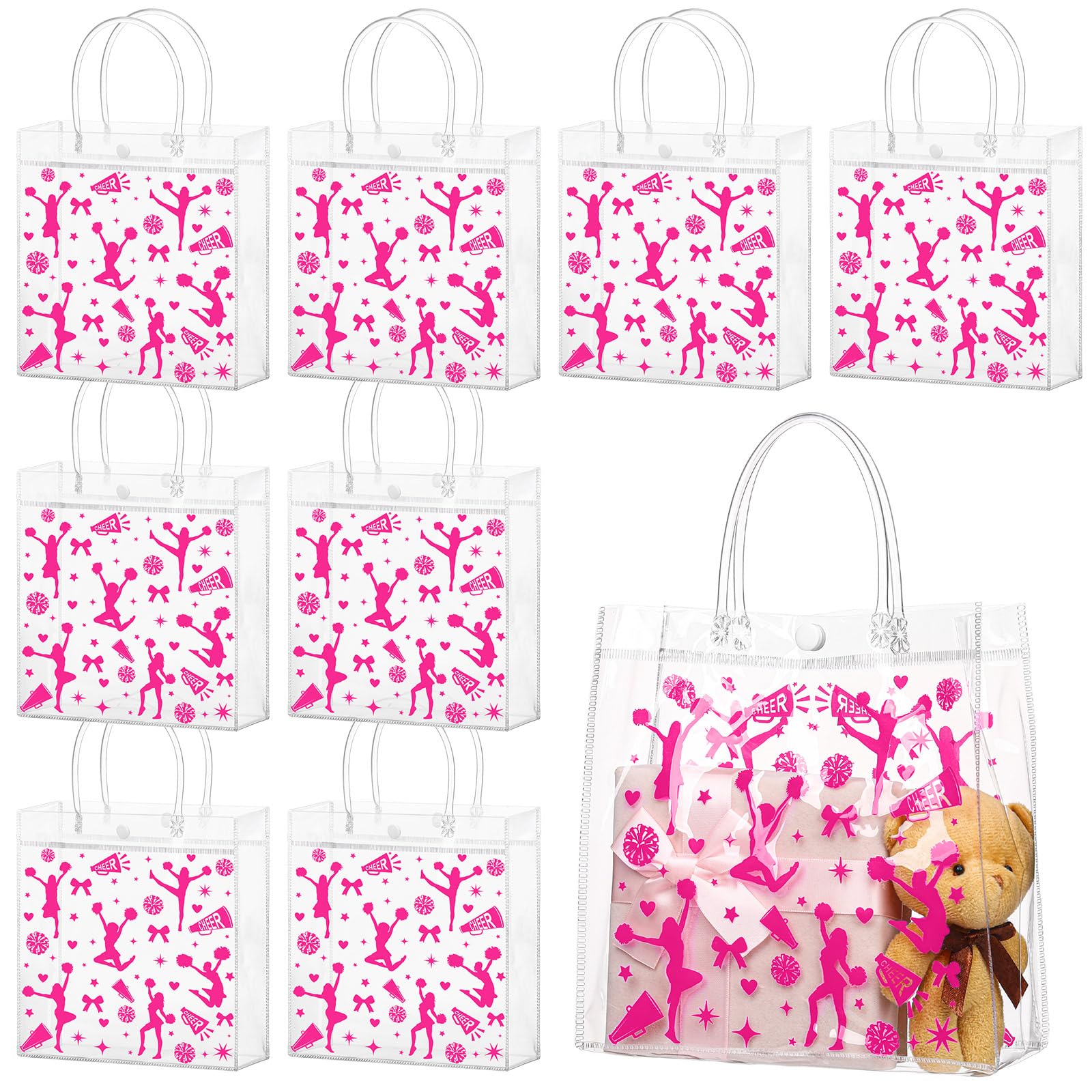 24 Pcs Cheerleading Easter Gift Bags with Handle School Uniform Gift Bag Wrapping Supplies for Team Coach Student Cheerleader Gift Bag Bulk Clear Gift Package Cheerleader Party Gift Bag Packaging Accessories
