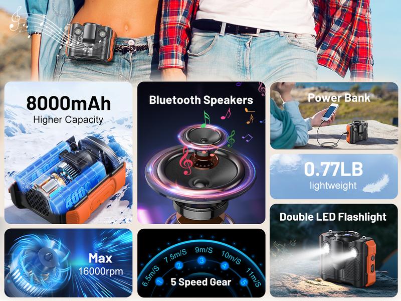 BLAVOR Bluetooth Waist Speaker, Bluetooth Speaker with HD Sound With Portable Fan , 16000RPM Strong Airflow Fan with up to 40H of Working Time, Personal Cool Clip Fans Under Shirt Belt for Outdoor, Work, Camping BLAVOR Bluetooth Waist Speaker, Bluetooth Speaker with HD Sound With Portable Fan , 16000RPM Strong Airflow Fan with up to 40H of Working Time, Personal Cool Clip Fans Under Shirt Belt for Outdoor, Work, Camping