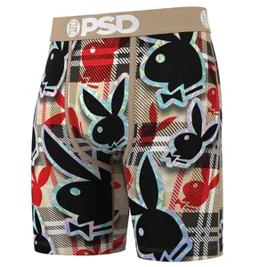 PSD Mens Playboy Boxer Briefs - Standard Length 7 Inch Inseam, Soft and Breathable Poly Blend Fabric
