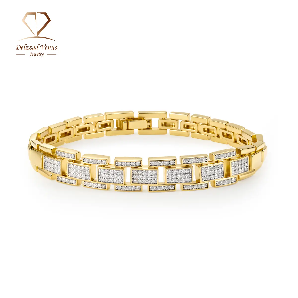 Delzzad 1ct Sunlit Bricks Bracelet Bangle Golden Link Bracelet Synthetic Moissanite Bracelet Jewelry Copper Chain Perfect Birthday Engagement Wedding Anniversary Christmas Valentine's Day Mother's Day Gifts