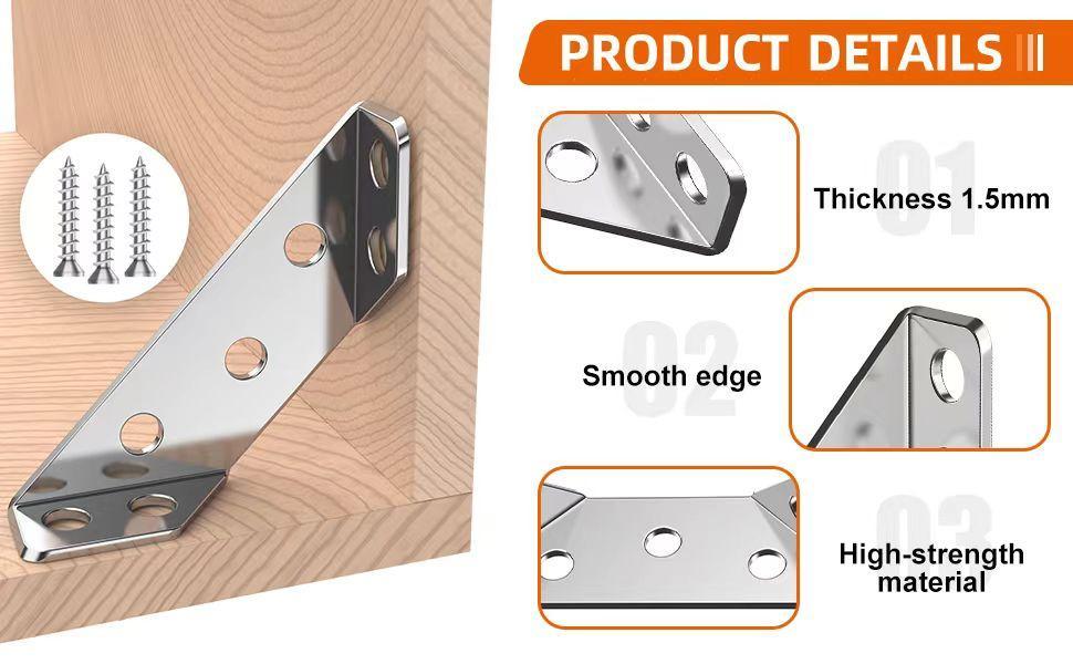 10-40pcs Corner Bracket with Screws,Universal Stainless Steel Furniture Corner Connector, Heavy Duty Triangular Support Angle Brackets for Wood Furniture, Cabinets, Tables, and Chairs