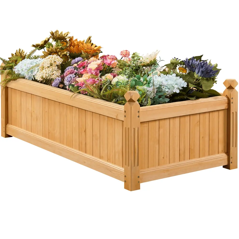 Costoffs 46" L × 23.5" W × 16" H Wooden Raised Garden Bed, Rectangular Outdoor Planters with Ample Inner Space for Yard Vegetable/Flower Planting