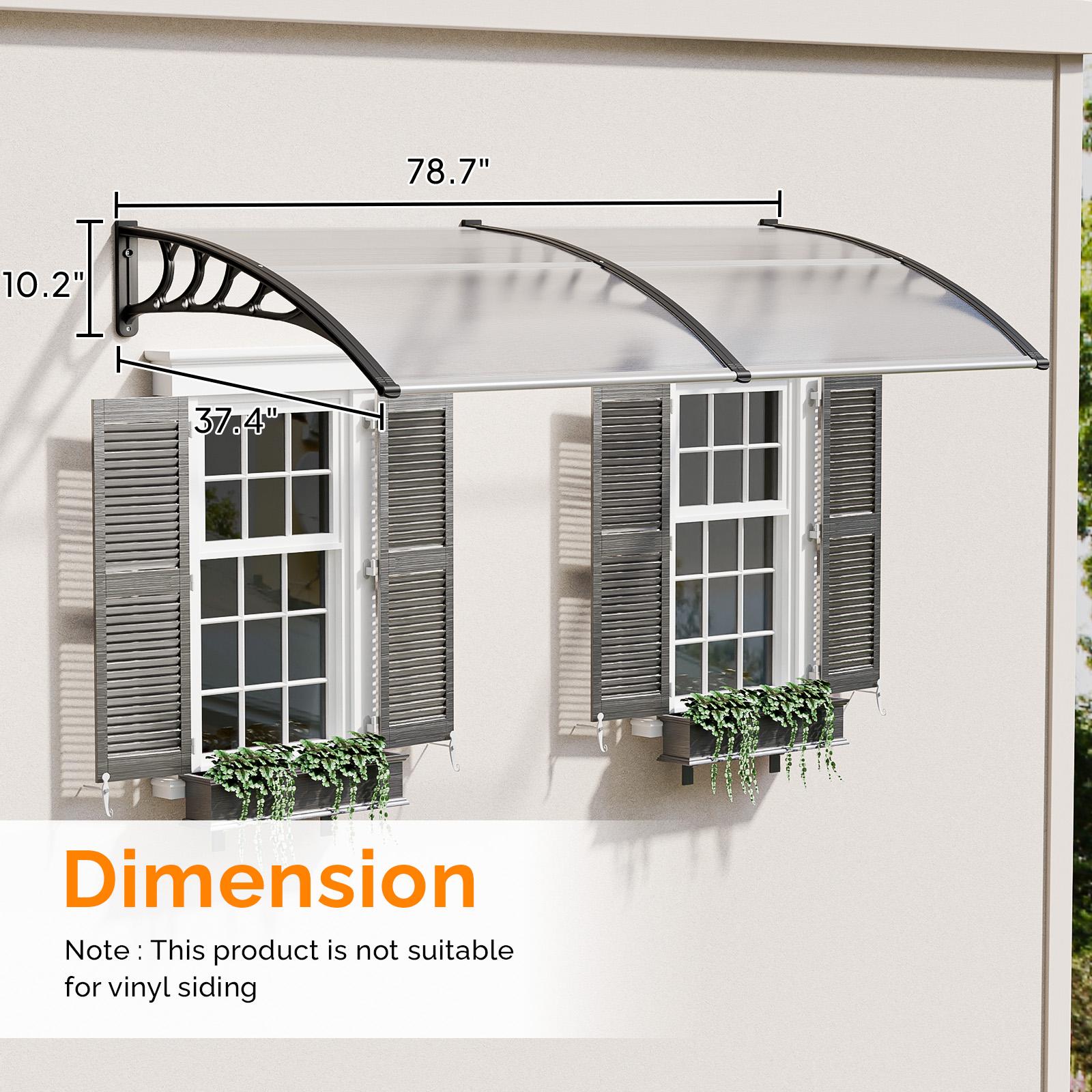 VINGLI Window Awning Door Canopy Exterior, Awnings for Doors Polycarbonate Cover Patio Door Awning Rain Snow Sunlight Protection Hollow Sheet (Brown Board & Black Bracket)