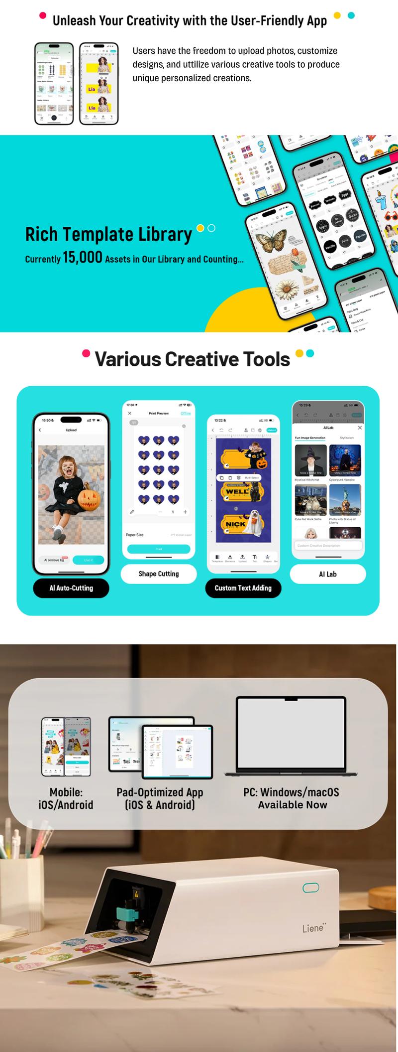 Liene PixCut S1 Photo Sticker Printer & Cutting Machine - All-in-One Sticker Maker Machine for DIY Crafts, Custom, Thermal Dye-Sublimation, 300 DPI Prints, Precise AI Auto-Cutting, AI Design App Support, Valentine's Day Gift