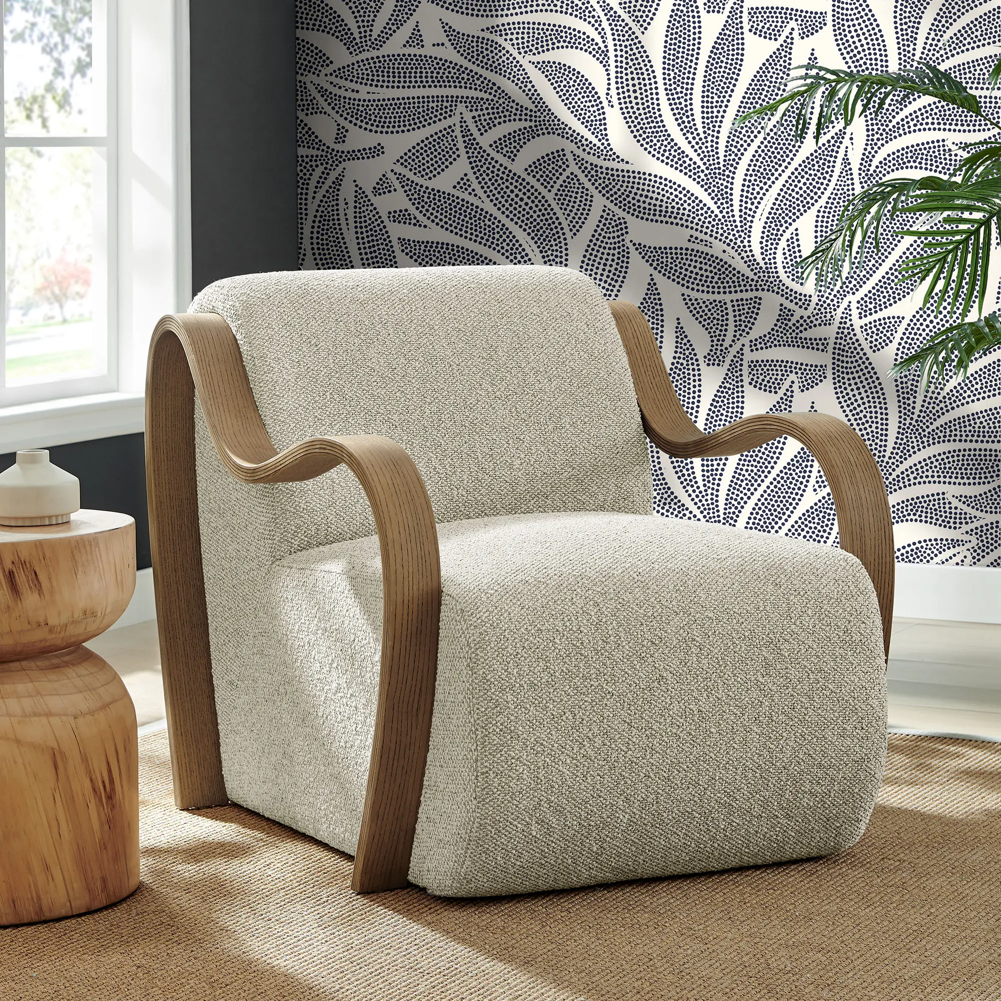 Atrium Lattice Boucle Accent Armchair in Marble