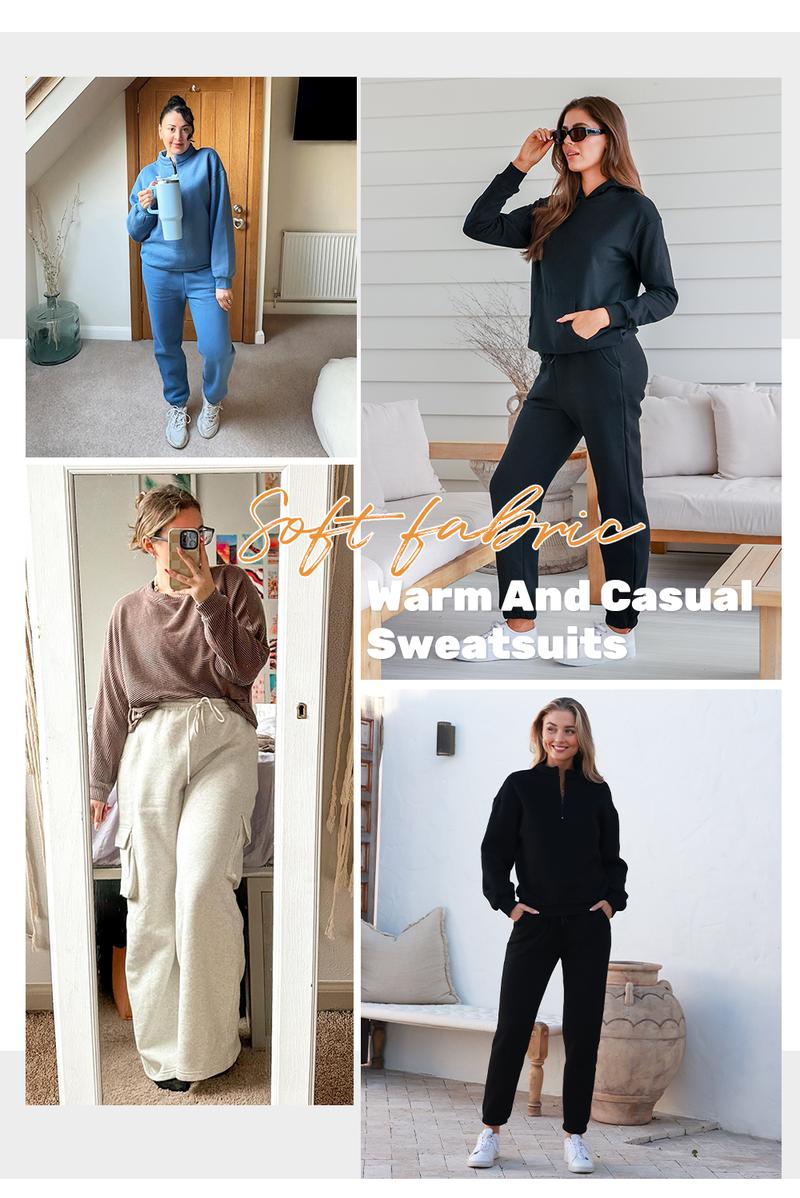 Aleumdr Women 2 Piece Outfits Sweatsuit Oversized Half Zip Pullover Long Sleeve Sweatshirt Jogger Pants Set with Pockets Casual Basic