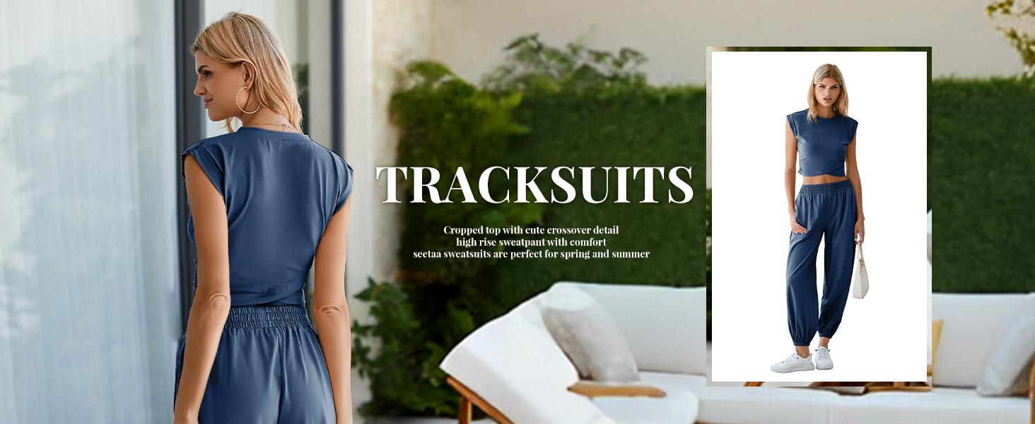 WoodBerry Women's Two-Piece Lounge Sets Workout Cropped Top Tee High Rise Sweatpants Outfits Casual Sweatsuits Suit Athletic Tracksuits With Pockets