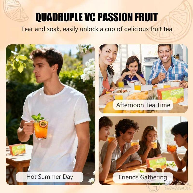BOGO Quadruple VC Passion Fruit Cocktail Tea 2 Cartons (1 Carton 154g 22g×7packs)×2 Caffeine Free Lemon Kumquat Tea With Freeze Dried Lemon Passion Fruit And Kumquat