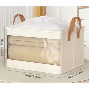 19.7" *11.8"*10.2"  Clothing and bedding storage box, 39L large capacity for family use, with handle and transparent window, dust-proof wardrobe organizer, for storing coats and pants.