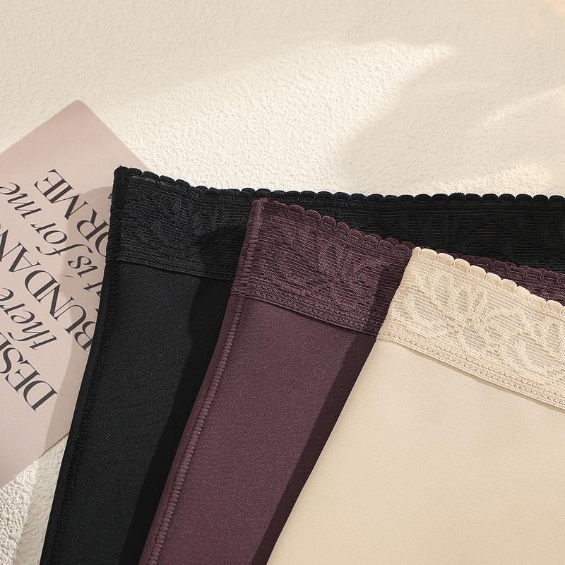 FINETOO Women's Seamless Underwear Lace Waistband Design Womenswear Comfort Nylon Stretchy Panty Sringtok 3PCS S-3XL High Waisted Lingerie