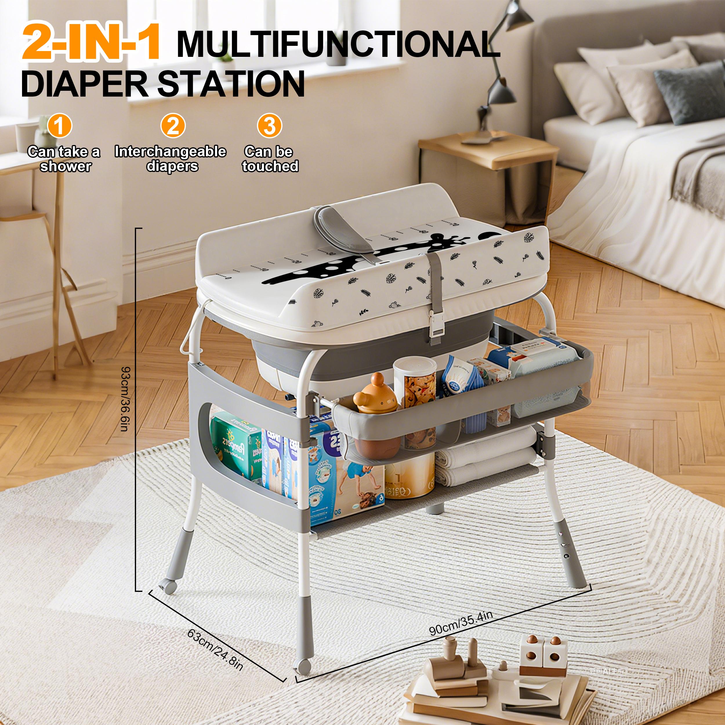 2-in-1 Baby Changing Table & Bath Tub Foldable with Storage Wheels Smart Temp Display Safety Belt Multifunctional Newborn Changing Table 2-in-1 Baby Changing Table & Bath Tub Foldable with Storage Wheels Smart Temp Display Safety Belt Multifunctional Newborn Changing Table