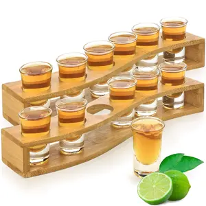 Shot Glasses 12pcs Shot Glass Set 1oz/30ml with Holder Heavy Base for Whisky Tequila 12 Shot Glass Serving Tray (12pcs)