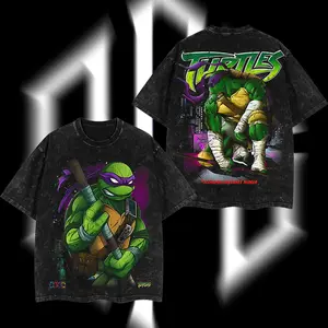 Superstyle The Brain Don / Donnie Tech Ninja "Donatello" - The Teenage Mutant Ninja Turtles Heroes TMNT Edition Double Printed Oversize Lightweight Acid Washed Tee TV Series Graphic Design Top Cotton Streetwear Movies Film T-Shirt Clothes Menswear