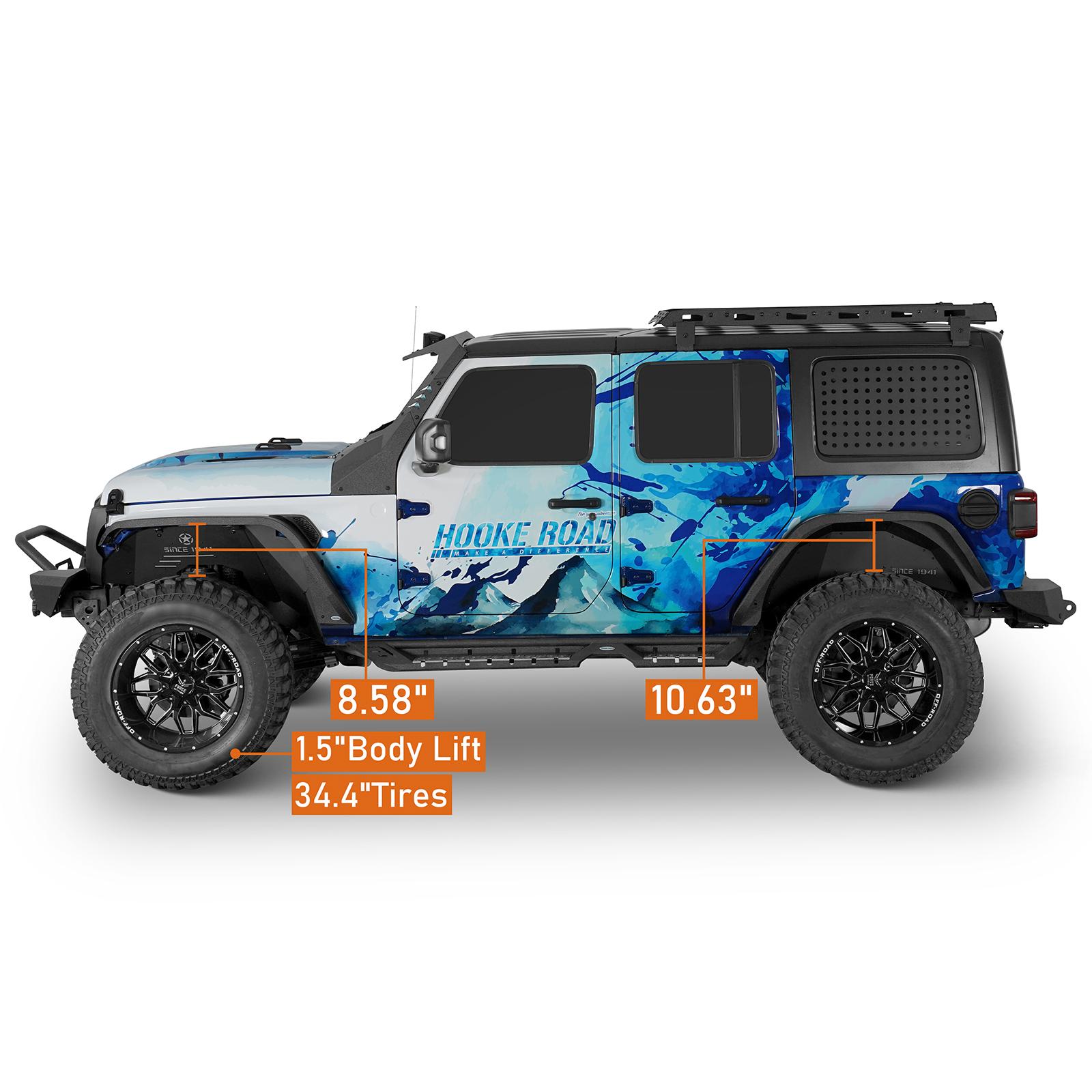 Hooke Road Front & Rear Fender Flares Kit for 2018-2026 Jeep Wrangler JL Hooke Road Front & Rear Fender Flares Kit for 2018-2026 Jeep Wrangler JL