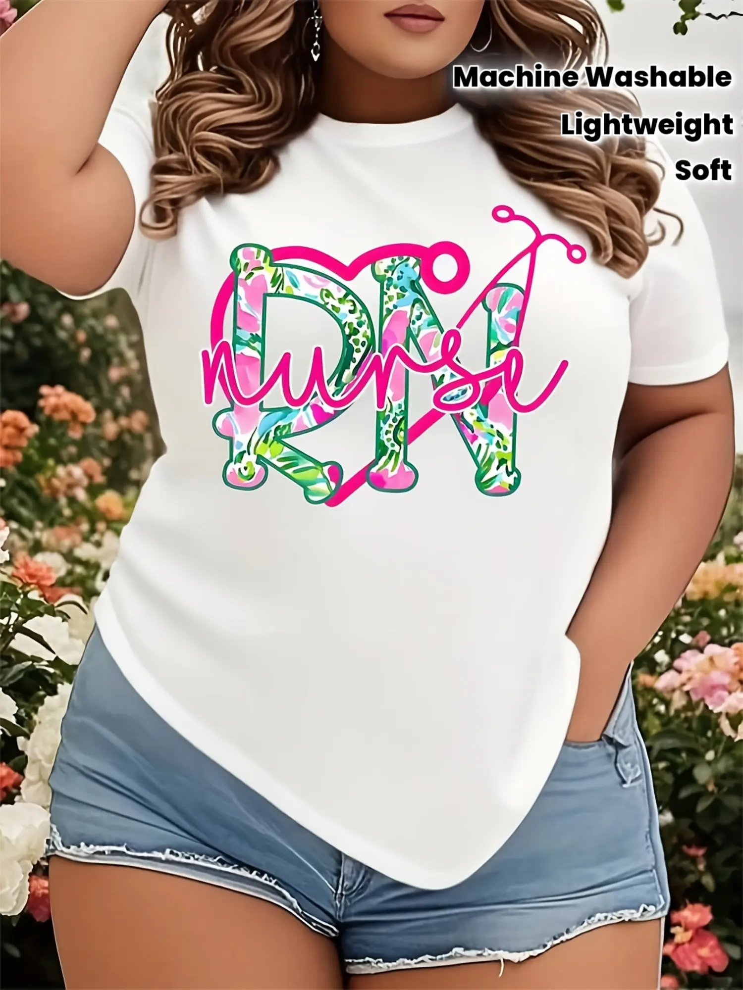 Women's Registered Nurse T-Shirt - Soft, breathable, lightweight medical top featuring a stethoscope and pill design, suitable for hospital and clinic uniforms - Machine washable, a gift for nursing professionals, registered nurses, and healthcare workers